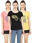 LAYA Women's T-Shirt (Pack of 3) (LA/SUNRISE/PACKA_Multicoloured_Medium)