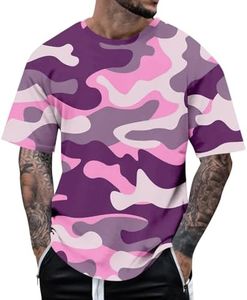 Generic Shirts for Men Casual Summer Camouflage Short Sleeve Shirt Plus Size Outdoor Fashion Tees Trendy Blouse T Shirt for Father's Day Valentine's Day Purple XXL