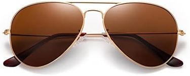 MEETSUN Aviator Sunglasses for Men Women Driving Polarized UV400 Protection Metal Frame(Gold Frame-Brown Lens)