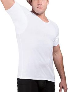 Ejis Men's Sweat Proof Undershirt, V Neck, Anti-Odor Silver, Cotton, Sweat Pads (Medium, White)