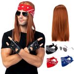 Spooktacular Creations Rock Star Costume 90s Heavy Metal with 3pcs Bandanas, Wig, Gloves, Sunglasses Halloween Costumes