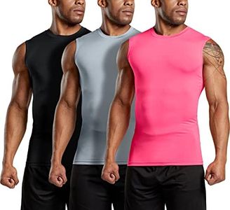 ATHLIO 3 Pack Men's Cool Dry Compression Sleeveless Tank Top, Sports Running Basketball Workout Base Layer BTA03-KGP X-Large