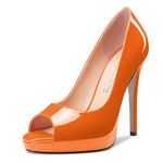 NobleOnly Women's High Heel Platform Peep Open Toe Pumps Slip-on Clear Cute Party Sandals 4.7 Inches Heels, Orange, 7