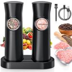 Electric Salt and Pepper Grinder Set, 5 Levels of Coarseness Pepper Grinder Mill, USB Rechargeable Base, Gravity Induction, Automatic Grinding Pepper Grinder with LED Light for BBQ Restaurant Kitchen