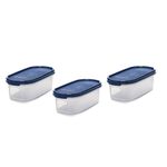 SignoraWare Modular Oval BPA Free Plastic Multipurpose Container | Airtight | Stackable | Kitchen & Pantry Storage | for Grain, Spice, Dal, Coffee, Tea, Cereal etc ( 500ml | Set/3 | ModBlue )