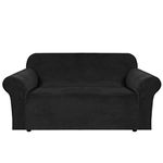 H.VERSAILTEX Stretch Velvet Loveseat Covers for 2 Cushion Couch Covers for Living Room Sofa Covers Slipcovers with Non Slip Straps Bottom, Ultra Thick Comfy Velour (Width 58"-72", Black)