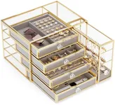 Youdepot Jewelry Box Tempered Glass 5-Drawer Jewelry Organizers and storage, Large Jewelry Boxes & Organizers With Velvet Necklaces Earring Organizer.