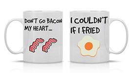 Don't Go Bacon My Heart, I Couldn't If I Fried - 11oz White Ceramic Coffee Mug Couples Sets - Funny His & Her Gifts - Husband and Wife Anniversary Presents - Wedding or Engagement Gift - By CBT Mugs