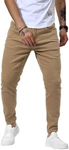 Linvich Mens Skinny Jeans Khaki Stretchy Slim Fit Tapered Jean Pants High Waist Tight Fitted Elastic Comfy Distressed Jeans