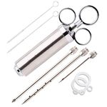 Meat Injector Kit Stainless Steel Food Syringe & 3 Marinades Needles for BBQ Grill Professional Smoker Seasoning Culinary Barbecue Syringe