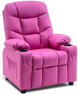 MCombo Big Kids Recliner for Ages 3+, Child Recliner Chair, Toddlers Recliner Sofa with Cup Holders, Faux Leather, 7366(Pink)