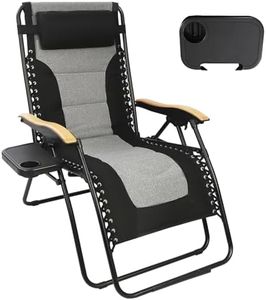 NORTHROAD Zero Gravity Chair Oversized XL Folding Recliner Lounge Chair 502lbs Capacity Lawn Chair w/Cup Holder,Adjustable Pillows,Wooden Armrest for Outdoor, Camping, Patio,Garden,Black/Gray