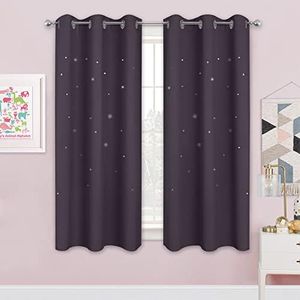 NICETOWN Blackout Curtains for Girls Bedroom Kids Room, Home Fashion Cut Out Star Window Curtains for Living Room Baby Nursery/Thanksgiving, W42 x L63 inch, Greyish Purple, 2 Panels