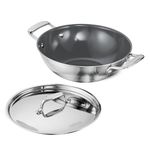 TRAMONTINA Fusao Healthy Triply Ceramic 24cm/2.6L Kadai EX+ with SS 304 lid | Non Toxic Kadhai(PFAS/PTFE/PFOA Free) Curry | Deep Fry | StirFry | Induction Friendly | Stay Cool Handle