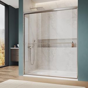 ELEGANT Double Sliding Shower Door 56-60" W x 72" H, Semi-Frameless Bypass Shower Glass Door with Dual Towel Bar Handles, 1/4" Tempered Glass for Walk-in Shower, Brushed Nickel