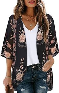 Kimono Cardigans Floral Womens Tops Dressy Casual Spring Cover ups Chiffon Open Front Shirts (BlackLace,5XL)
