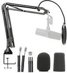 YOUSHARES SM7B Boom Arm with Pop Filter - Upgraded Heavy Duty Mic Stand Suspension Mic Boom Stand with Windscreen Compatible with Shure SM7B Microphone