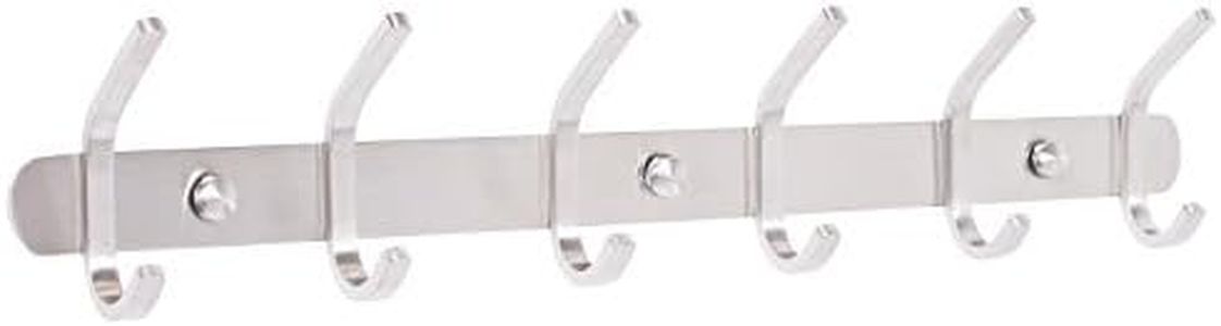 BIRDROCK HOME Simple Modern Robe Hook Coat and Hat Rack - 6 Hooks - Stainless Steel - Wall Mounted - Bathroom Towel Rail - Outdoor or Indoor