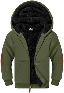 SWISSWELL Unisex Boys Girls Fleece Hoodie Sherpa Lined Jacket Zip Up Hooded Sweatshirt Winter Outerwear for Kids (Army Green, 14-15)