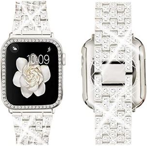 SUPOIX Compatible with Apple Watch Band 44mm + Case, Women Jewelry Bling Diamond Rhinestone Replacement Metal Strap &Soft TPU Protector Case for iWatch Series 6/5/4/SE(Starlight)