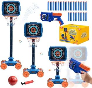Joycat 2-in-1 Shooting&Basketball Toy for Kids,Adjustable Height Auto-Moving Shooting Target with Music,Outdoor Indoor Game Compatible with Nerf Toy Guns for Kids,Birthday Chrisrmas Gift for Boys