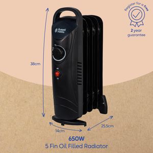 Russell Hobbs Oil Filled Radiator, 650W – Portable Electric Heater