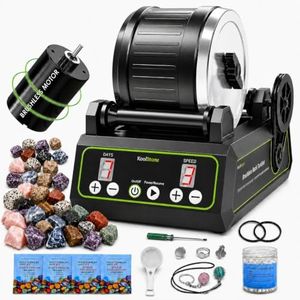C1 Pro Brushless Rock Tumbler Kit - Professional Large 2.5LB Capacity, Up to 3X More Durable, Ultra Long Working Life Rotary Polisher with Full Accessories & Memory Function, Ideal for Adults Kids