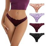 abandi Women's Satin Thongs Silk Feeling Bikini Underwear Ruched G-String Thong Panties Smooth Panties 4 Pack,Purple Size M