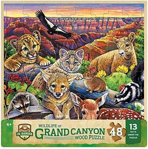 Masterpieces 48 Piece Fun Facts Jigsaw Puzzle for Kids - Jr Ranger Grand Canyon Wildlife Wood Puzzle - 12"x12"