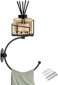 Zylbb Modern Hand Towel Holder with Candle Holder for Wall, Metal Towel Hook for Bathroom Wall, Rustic Towel Ring, Sturdy Wall Mounted Hanger for Bathroom, Kitchen, Entryway (Black)