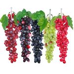 Woohome 5 Bunches Fake Grapes Artificial Grape with Vines, 5 Color Decorative Grapes Bunches for Vintage Wedding Favor Fruit Wine Decor Faux Fruit Props