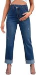 BLENCOT Women's Maternity Jeans Straigt Leg Denim Pants Navy Blue Large