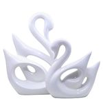 GW Creations Handcrafted Romantic Love Swan Pair Statue Duck Couple Set Decorative Showpiece for Home Decor Living Room Bedroom Table Top Decoration (White Colour) - Resin, 6.69X7.09 Inch