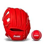 Franklin Sports Teeball Glove - RTP Fielding Glove - Synthetic Leather Baseball Glove - Ready To Play Glove (RTP) - 9.5 Inch Left Hand Throw - Red with Ball