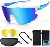 Odoland Polarized Cycling Goggles with Changing Lenses for Men Women, Bicycle Sports Goggles Sports Sunglasses UV 400 Fast Glasses Hiking Running Fishing Driving Blue