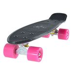 Penny Board Cruiser Skateboard by Land Surfer - 22 Inch Adults and Kids Skateboard For Street and Skatepark With Skateboard Bag - Black Board/Solid Pink Wheels