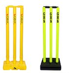 GRS India Best Heavy Plastic Cricket Stumps Set - 6 Stumps + 4 Bails + 2 Stand (One Yellow & One Floro)(Plastic Wicket Set)