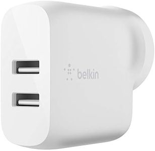 Belkin WCB002auWH Dual USB Charger 24W (Dual USB Wall Charger for iPhone SE, 11, 11 Pro, 11 Pro Max, S20, S20+, S20 Ultra, Pixel 4, more) USB-A Charger, White