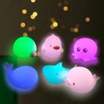 GLOWSERIES Cute Mini Ocean Nursery Silicone Squishy Lamp Night Light, 6 Packs: Whale,Shark,Octopus,Dolphin,Turtle,Duck, Toys Gifts for Toddlers,Girls,Baby,Kids,Teens,Infants