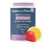 HydraLyte Plus Collagen Powder, Electrolytes + VERISOL Collagen for Hair, Skin and Nails, Daily Hydration Powder, Collagen Peptides, Vitamin C and Zinc (Strawberry Lemonade Flavour, 40 Serves)