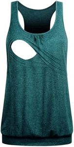 Joymom Nursing Tops Plus Size,Baby Shower Scoop Neck Sleeveless Plain Shirred Breastfeeding Tank Shirts Double Layer Loose Fit Maternity Postpartum Clothes Summer Cyan XL
