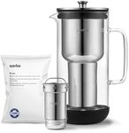 Aarke Purifier, Water Filter Jug in Glass and Stainless Steel, 2.4L / 10 Cups, Includes Aarke Pure Filter Refill Bag