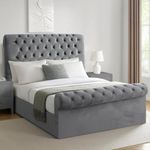 Blisswood Upholstered Gas Lift Up Bed Frame With Storage, Ottoman Storage Bed, Velvet Double Bed Frame, Ottoman Storage Bed With Wooden Slats, (4ft6 Dark Grey Double Bed Frame 135 x 190, No Mattress)