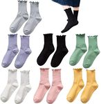 FYLuoke Ruffle Turn-Cuff Socks Ankle Crew Middle Cut Casual Socks Knit Cotton Cute Dress Socks for Women Lady, Solid Color, One size