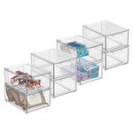mDesign Plastic Bathroom Organizer Bin w/Pull Out Drawer - Slim Stackable Storage Container for Bathroom Accessories - Perfect for Organizing Bathroom Cabinet - Lumiere Collection - 8 Pack - Clear