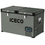 ICECO VL65 68 Quart Dual Zone Portable Refrigerator with SECOP Compressor, 65 Liters Deep Freezer, DC 12/24V, AC 110-240V, 0℉ to 50℉, Home & Car Use (without Insulate Cover)