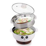 MINGPINHUIUS 4-in-1 Multi-function Electric Skillet Wok Electric Cooker Hot Pot For Cook Rice Fried Noodles Stew Soup Steamed Fish Boiled Egg Small Non-stick with Lid 110V (3.6L, with Steamer)