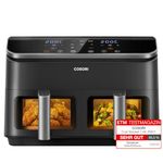 COSORI Dual Air Fryer, 8.5L Family Capacity, 8-In-1, Sync Cook & Finish, 2 Non-Stick Drawers with Visible Window, 2 Accessories, Energy Saving, 50+ Online Recipes, Dishwasher Safe, 35℃ to 230℃