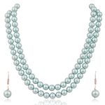 RATNAVALI JEWELS Imitation Pearl 10MM Bead Size Double Strand Necklace Pearl Moti Mala Jewellery Set with Earrings for Women Girls