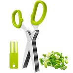 INVODA Food Scissors Set 5 Extremely Sharp Stainless Steel Blades and Handy Cleaning Comb Fast Cut Slice Chop Herbs Heavy Duty Stainless Steel Multipurpose Kitchen Scissors (Green)